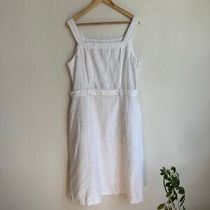 Liz Claiborne White and Gold Grid Linen Cotton Dress Size 14